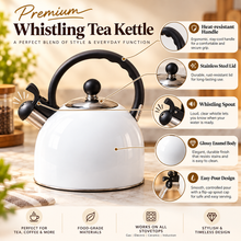 Premium Whistling Tea Kettle – White Stovetop Kettle with Heat-Resistant Handle & Flip-Top Spout