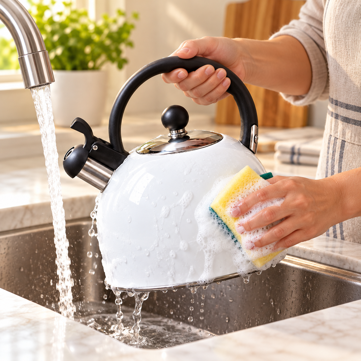 Premium Whistling Tea Kettle – White Stovetop Kettle with Heat-Resistant Handle & Flip-Top Spout